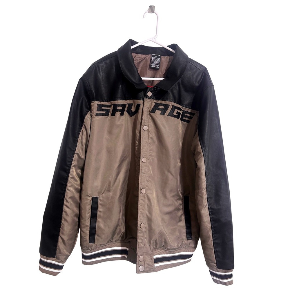 Ring of Fire Mens Savage Varsity Jacket XL Black Colorblock Faux Leather